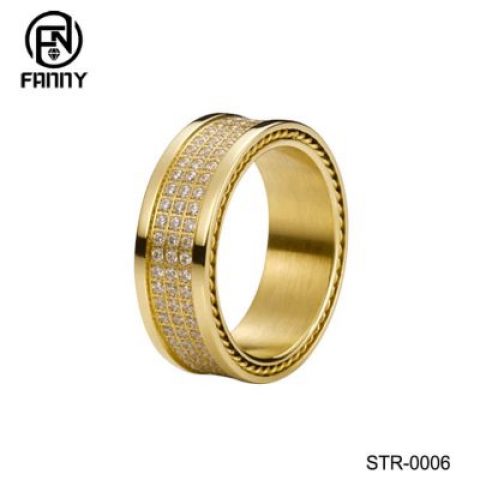Gold Plated Stainless Steel Rings with CZ Inlay