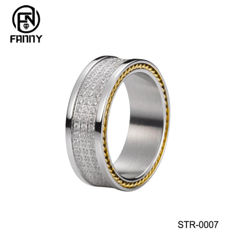 Stainless Steel CZ Wedding Rings with Polished Edges