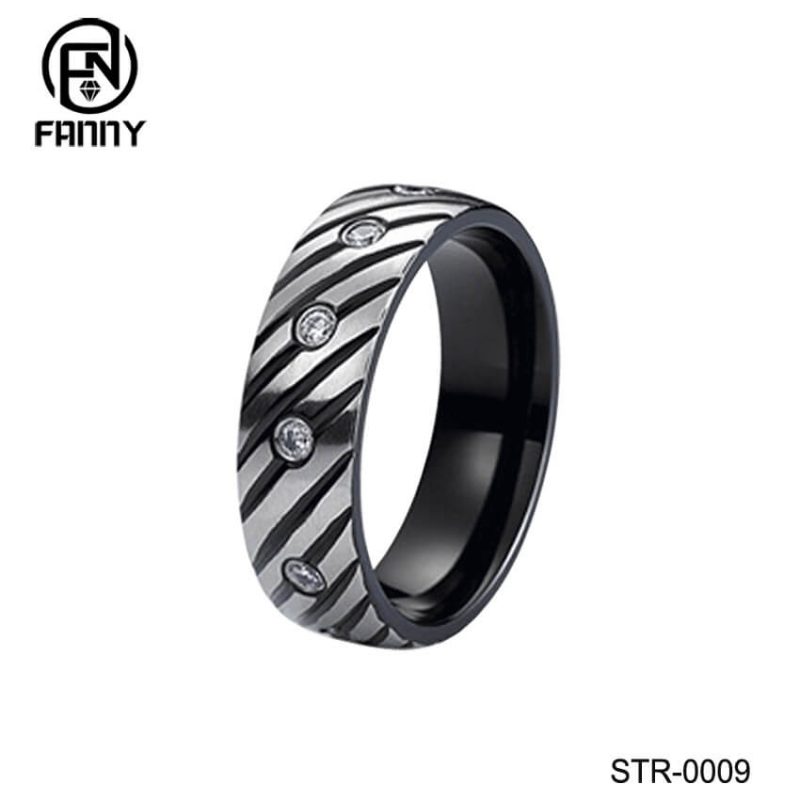 Surgical Stainless Steel CZ Rings with Diagonal Grooves