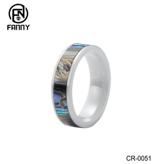 Ceramic Ring wif Abalone Inlay Wedding Band