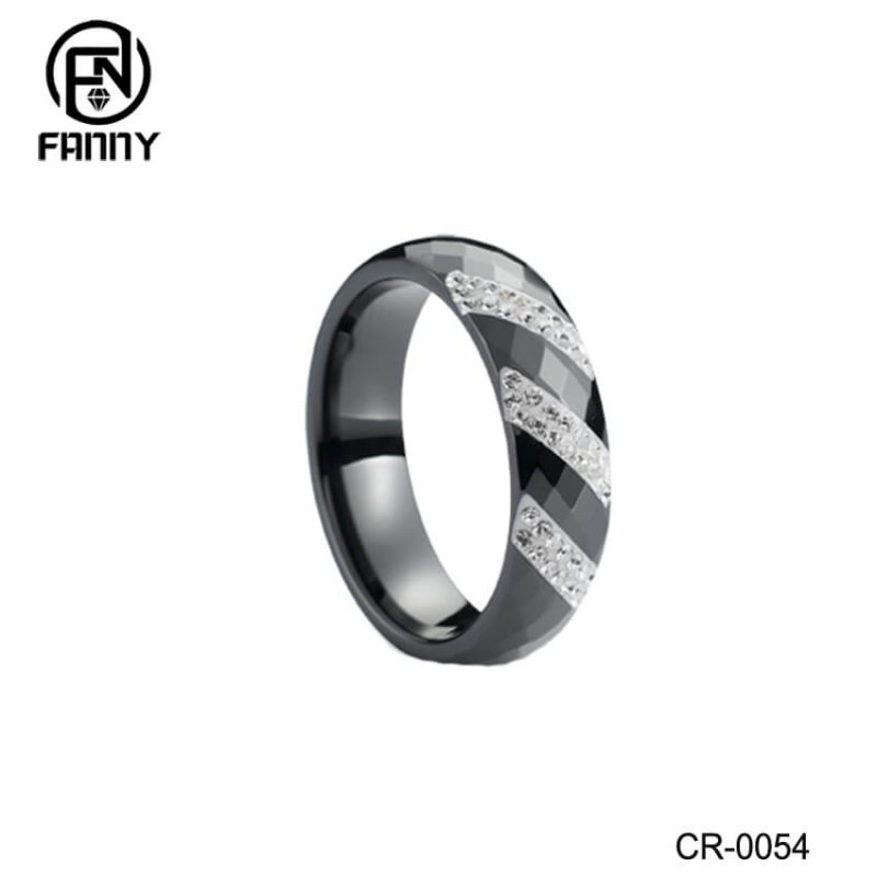 Anillo de diamantes de cristal Anillos de cerámica simples en blanco y negro de alta tecnología