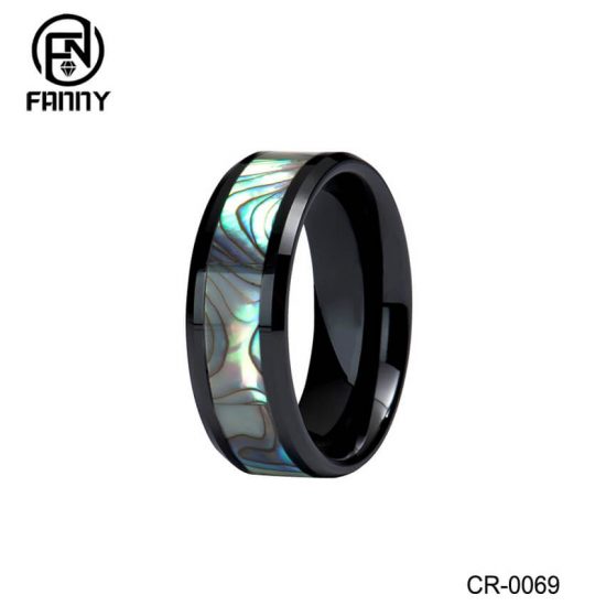 White Black High-tech Ceramic Ring with Abalone Inlay Wedding Band