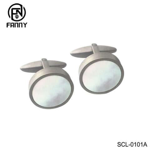Sandblasted Stainless Steel Cufflinks and Mother-Of-Pearl