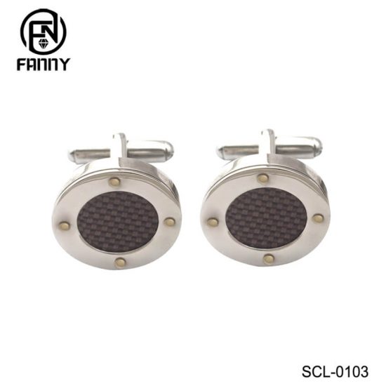 Custom Round 316 Stainless Steel Carbon Fiber Cufflinks Factory