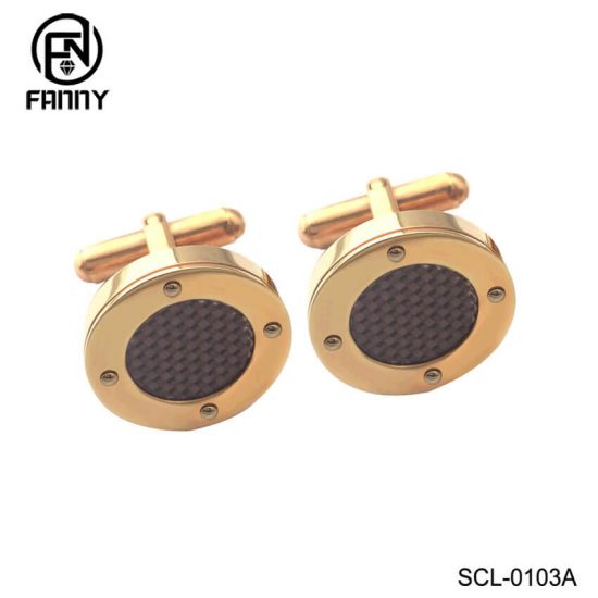 Custom Round 316 Stainless Steel Carbon Fiber Cufflinks Factory