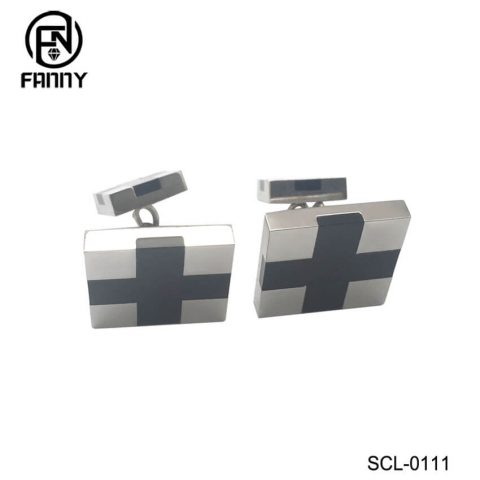 Men's Polished Black Agate Stainless Steel Cufflinks