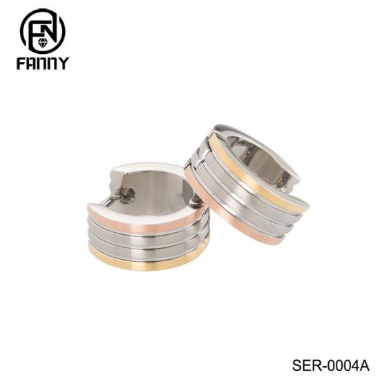 Hypoallergenic Grooved Stainless Steel Ring CNC Inlaid CZ Stone Surgical Stainless Steel Earrings Factory
