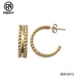 Simple Stainless Steel Twist Hoop Earrings For Women Gold Carved