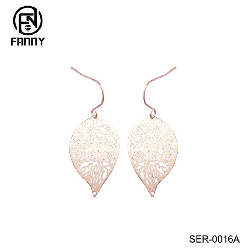 Brincos de folhas grandes para mulheres rosa ouro prata aço inoxidável folha dangle brincos