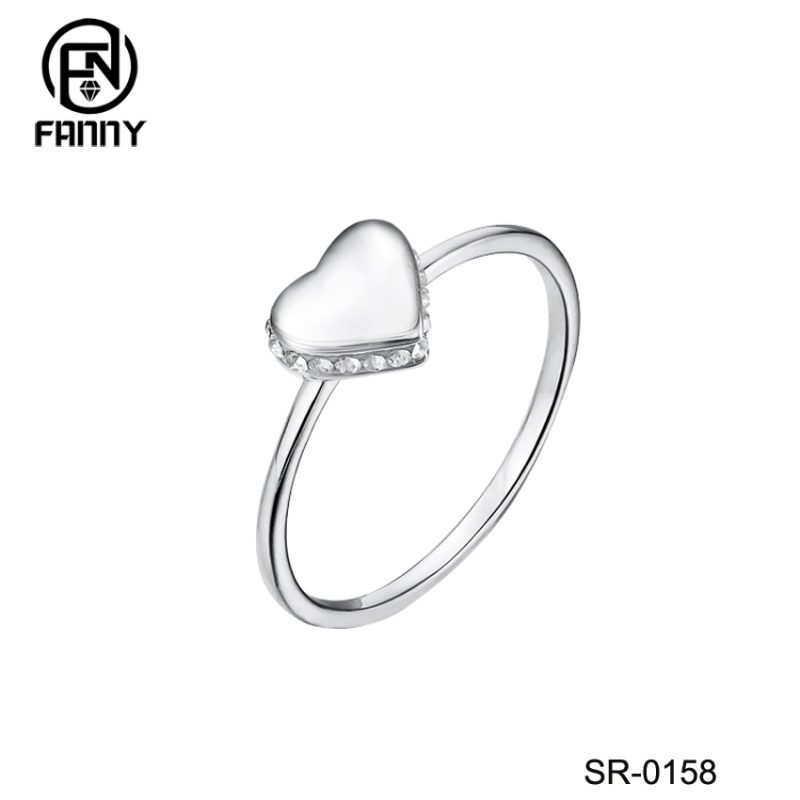 925 Plata de ley rellena de corazón en forma de concha blanca para anillos de mujer