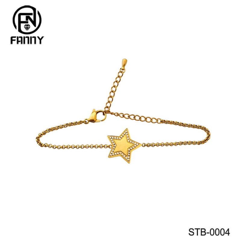 Golden Simple Girl Star Zircon Stainless Steel Bracelet