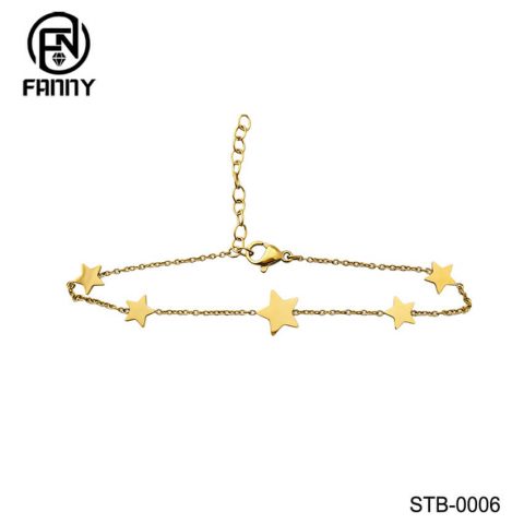 Steelstyle33 Women's Stainless Steel Star Bracelet - Silver With Cubic Zirconia, Adjustable 8 Inch (21cm), Lobster Clasp