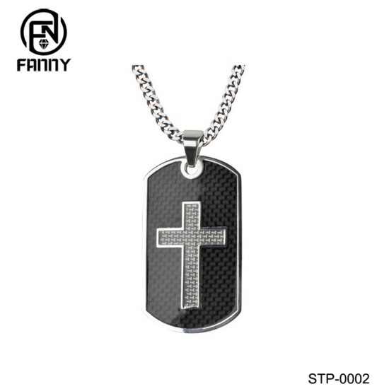 Personalized Stainless Steel Cross Carbon Fiber Dog Tag Factory