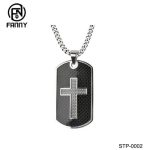Personalized  Stainless Steel Cross Carbon Fiber Dog Tag