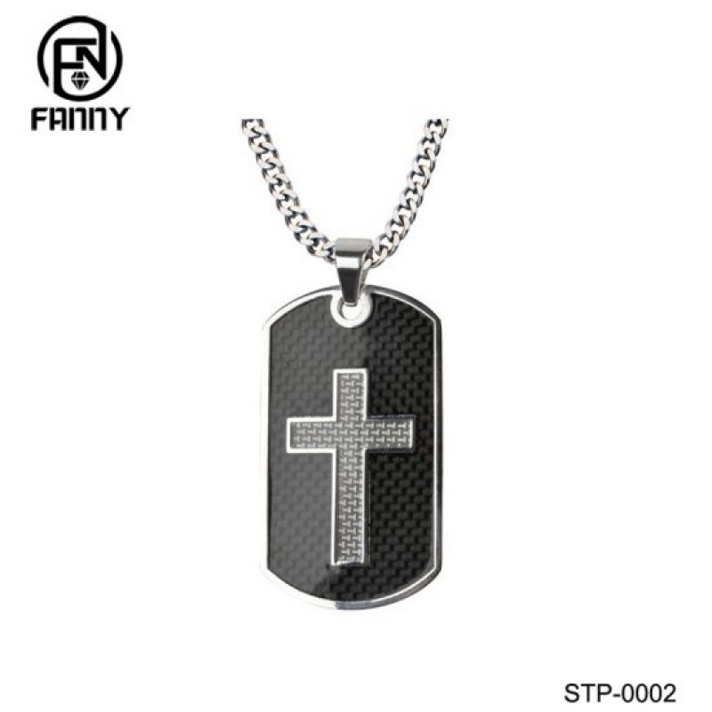 Personalized  Stainless Steel Cross Carbon Fiber Dog Tag