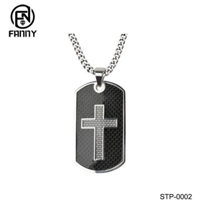 Personalizado Aço Inoxidável Cruz Fibra de Carbono Dog Tag