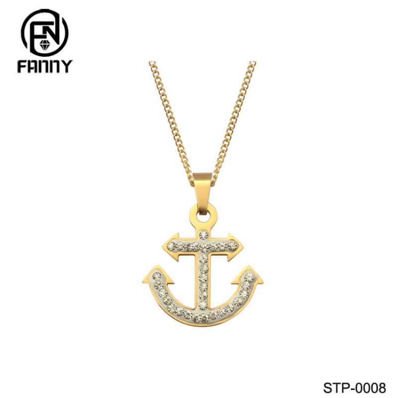 Fashion Anchor Stainless Steel Pendant with CZ Stones