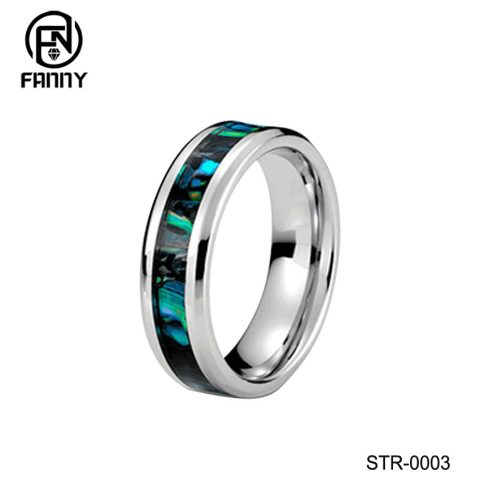 Stainless Steel Abalone Shell Ring with Polished Beveled Edges