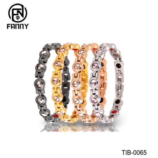 Fashionable Female Titanium Magnetic Therapy Bracelet with CZ Stone Factory