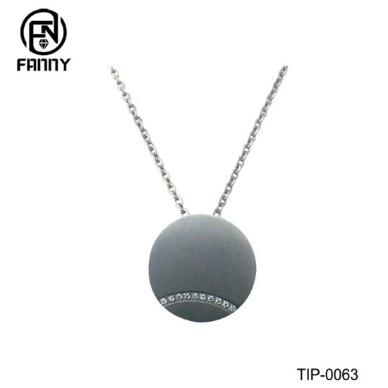 Men's Circle Titanium Brushed Dog Tag with CZ Stone Factory