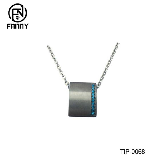 Square Lettering Titanium Pendant with Blue CZ Gemstones Factory