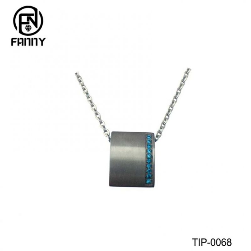 Square Lettering Titanium Pendant with Blue CZ Gemstones