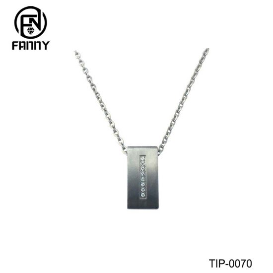 Woman Square Titanium Brushed Pendant, Cubic Zirconia Factory