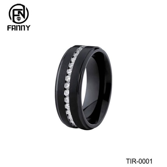 IP Black Titanium Alloy Wedding Ring with CZ Stone Factory