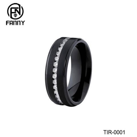 IP Black Titanium Alloy Wedding Ring with CZ Stone