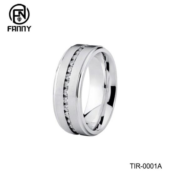 Silver Titanium Wedding Ring CZ Stone Factory