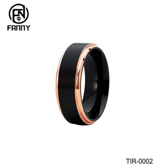 Black Titanium Wedding Ring with Polished Rose Glod Edges Factory