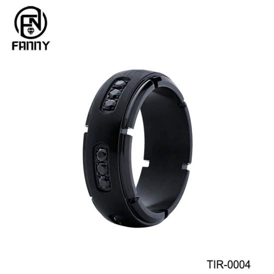 Black Brushed Titanium Wedding Ring, Black Cubic Zirconia Factory