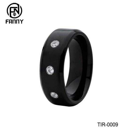 Simple IP Black Wedding Titanium Ring Set with CZ Stones Factory