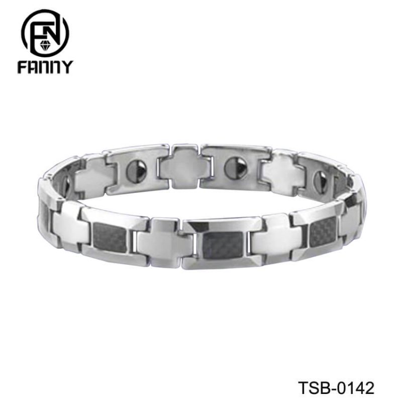 Pulsera magnética de carburo de tungsteno de fibra de carbono negra para hombres