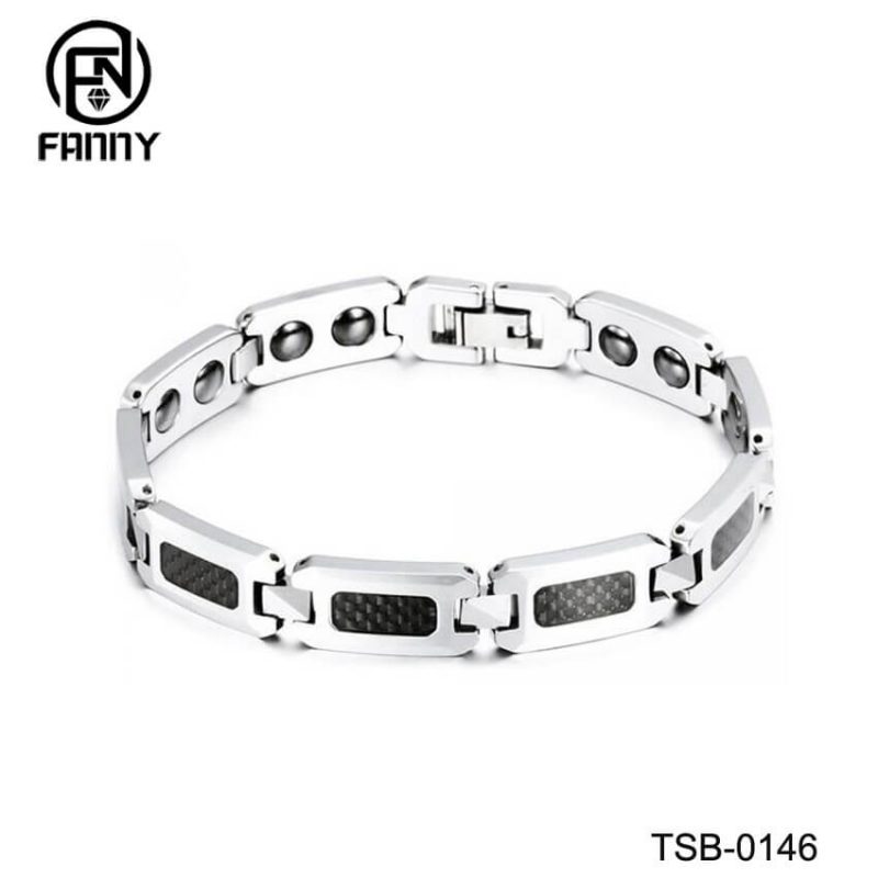 Women’s Carbon Fiber Inlay Energy Magnet Tungsten Carbide Bracelet