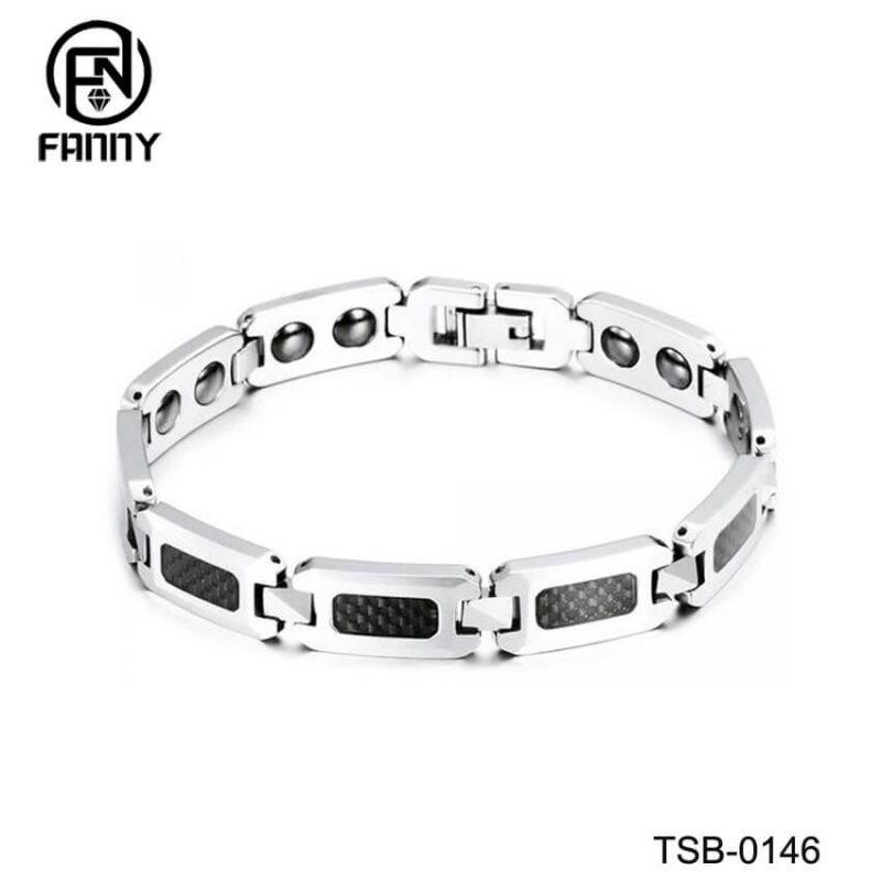 Pulsera de carburo de tungsteno de imán de energía de incrustación de fibra de carbono para mujeres