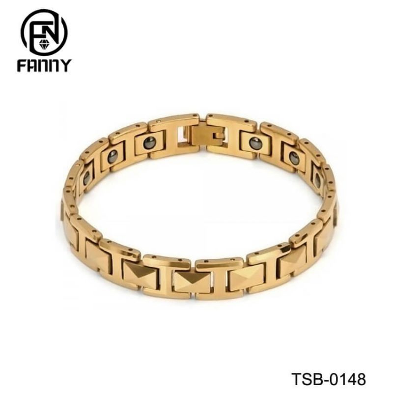 Pulsera magnética personalizada de carburo de tungsteno dorado para hombres