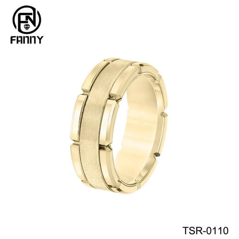 Unique Golden Brushed Tungsten Carbide Combination Ring
