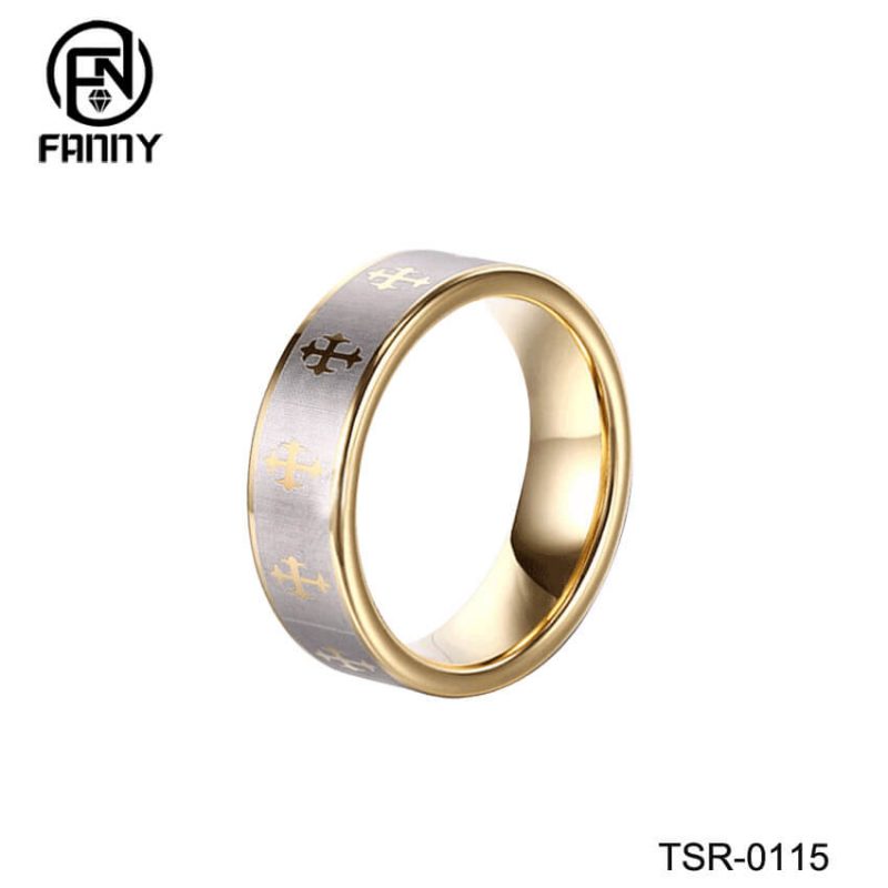 Golden PVD Tungsten Carbide Cross Ring
