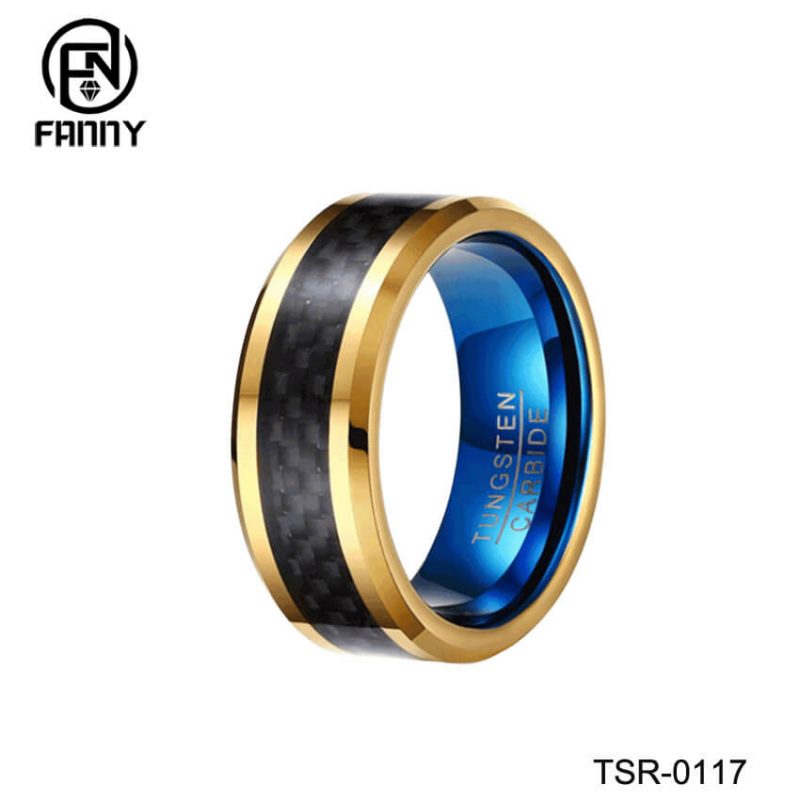 Anillo de carburo de tungsteno de fibra de carbono negro personalizado para hombres