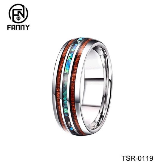 Men And Women Married Tungsten Carbide Ring Abalone Shell And Koa Wood Inlay Factory