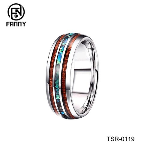 Men And Women Married Tungsten Carbide Ring Abalone Shell And Koa Wood Inlay