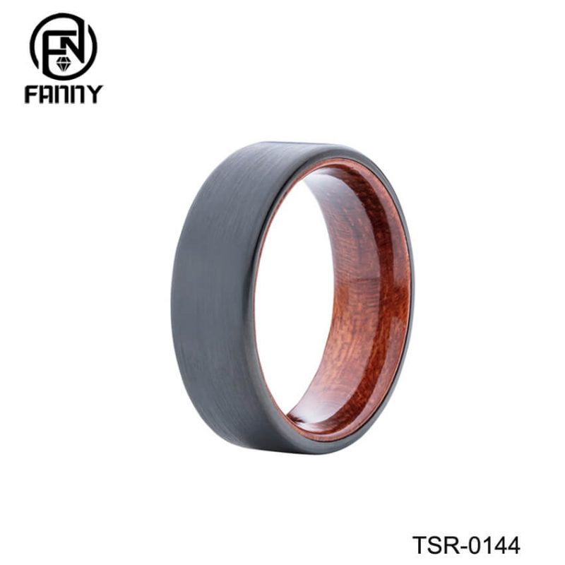 Black Brushed Tungsten Carbide Wedding Ring with Wooden Inner Ring