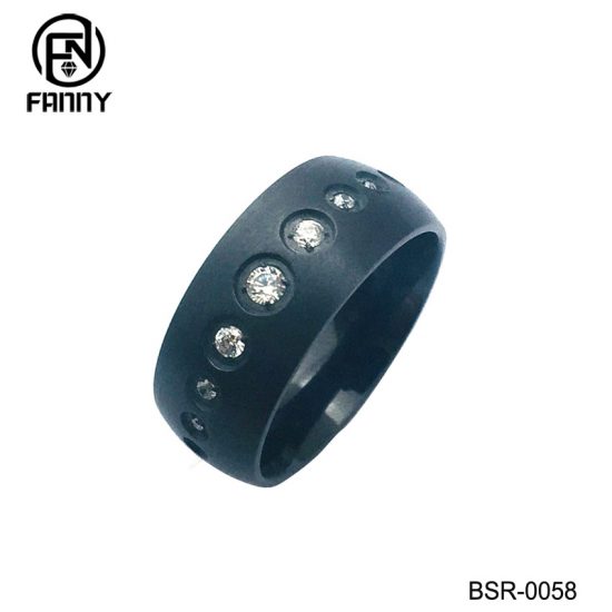 Mens Black Titanium Rings with CZ Ring Comfort Fit Wedding Band Factory