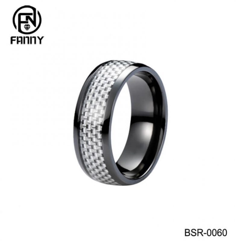 Black Titanium Men’s White Carbon Fiber Band Ring