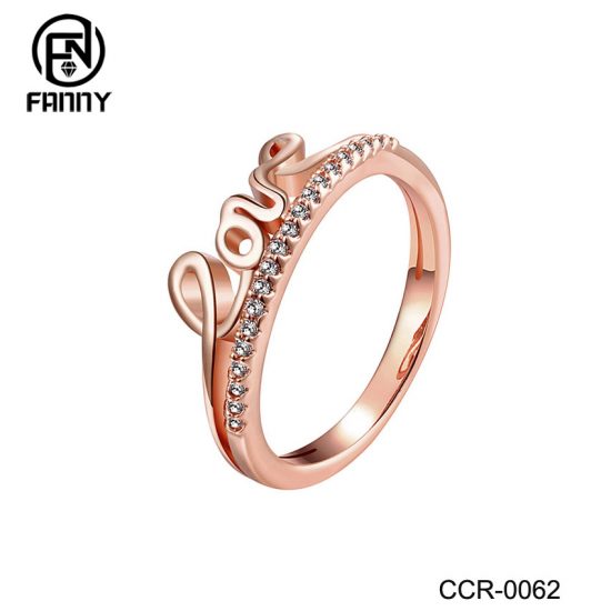 Couple Cubic Zircon Rose Gold Plated Brass Ring Gift Factory