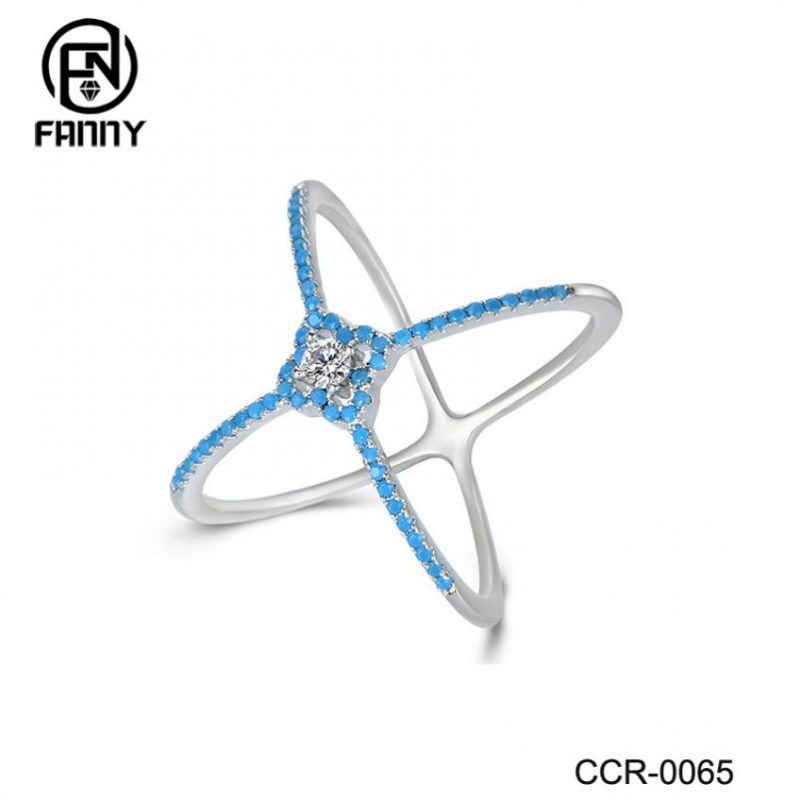 Prata Cor X Forma Latão Anel Criss Cross Ring para Mulheres