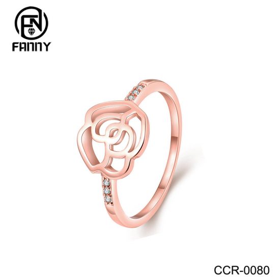 Rose Gold Plated Flower-Shaped Brass Ring Designer Fashion Style Factory