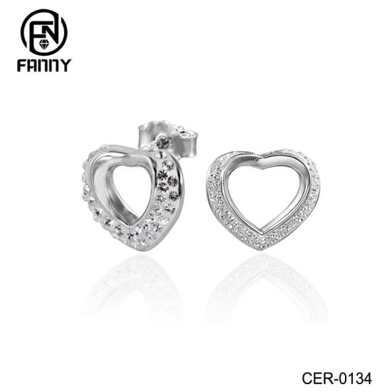  Heart-shaped Crystal Brass Stud Earrings Lady Jewelry Factory