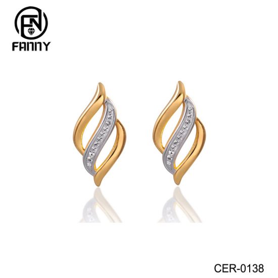  Exquisite Ladies Golden Brass Crystal Earrings Factory